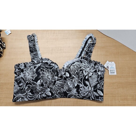 Time and Tru Swimsuit Top Womens 3X Black White Floral Underwire Ruffle Plus - Picture 1 of 6